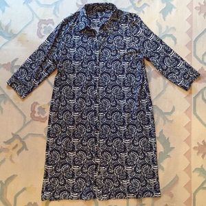 Talbots blue and white paisley dress with sash
